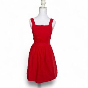 Red cotton/linen J Crew dress w/ bow tie & pockets